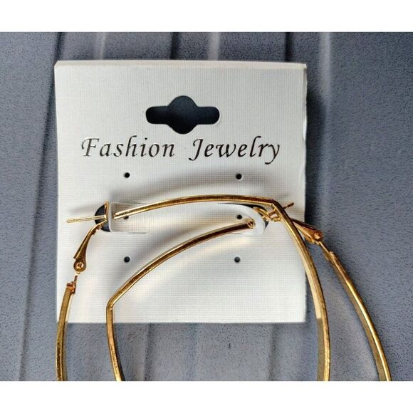 Hoop Earrings Gold Tone Fashion Jewelry Eggshell White Lightweight Career Square - Picture 8 of 15